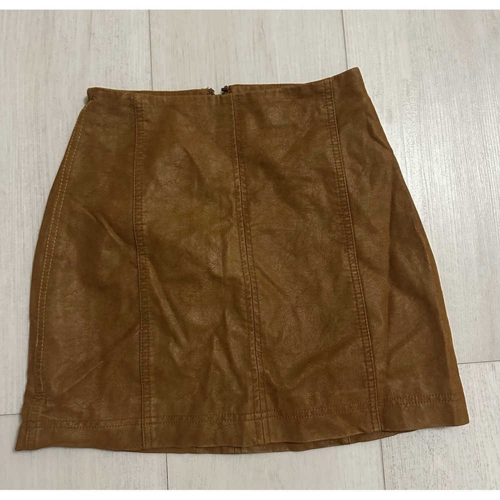 Free People Brown Modern Femme Faux Leather‎ Mini Skirt Size 4